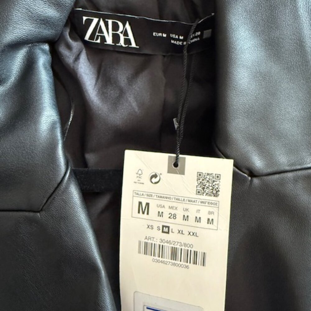 NWT Zara Faux Leather Double Breasted Blazer Black Size M - Picture 5 of 5
